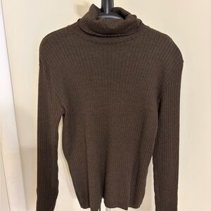 Vintage 100% Wool Brown Ribbed Turtleneck Sweater